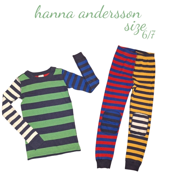 Hanna Andersson Kids Pajama Set - Green, Blue, Red, Yellow Stripes - Picture 1 of 7